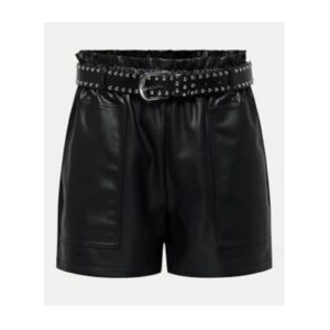 Pantaloni scurti dama - 304648373 - Piele ecologica - Negru - Negru