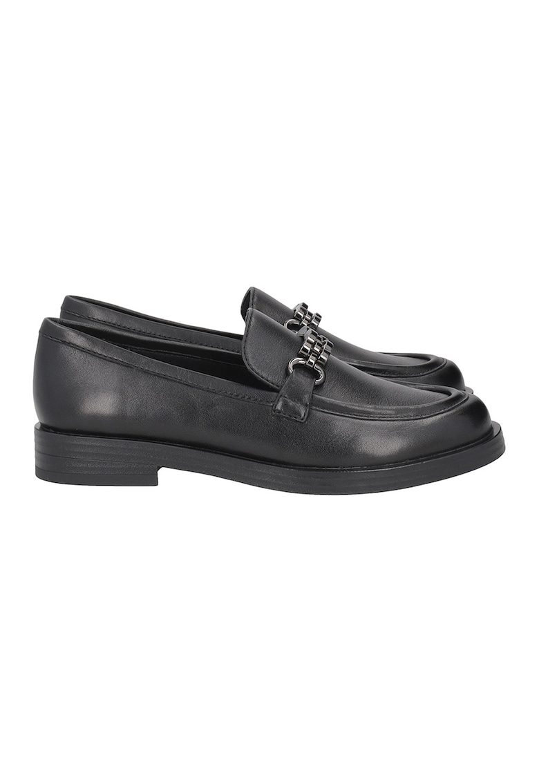 Pantofi loafer de piele cu detaliu metalic - Negru