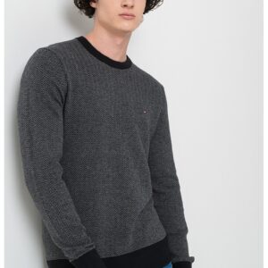 Pulover din amestec de bumbac organic cu model - Negru/Alb murdar