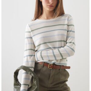 Pulover lejer cu model in dungi - Verde/Alb murdar