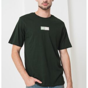 Tricou din bumbac cu decolteu la baza gatului si logo - Verde englez