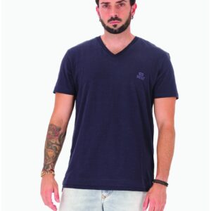 Tricou cu decolteu in V si logo discret - Albastru