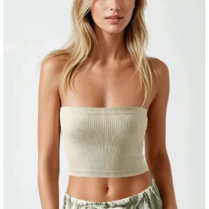 Top scurt dama - slim fit - jerseu - fara bretele - bej