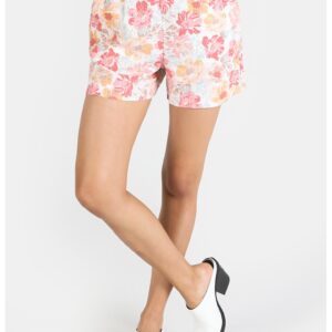 Pantaloni scurti din amestec de in cu talie elastica - Alb/Roz