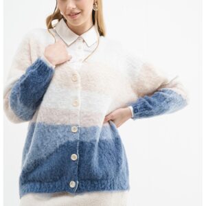 Cardigan supradimensionat cu model colorblock - Albastru/Crem