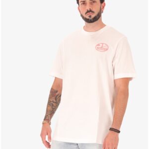 Tricou cu decolteu la baza gatului si imprimeu logo - Alb