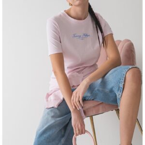 Tricou de bumbac cu imprimeu logo - Roz pastel/Albastru deschis