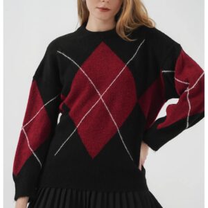 Pulover dama - BigDart - geometric supradimensionat - tricot - Negru -