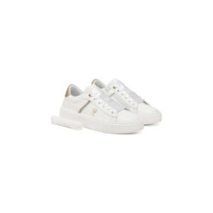 Pantofi sport copii -  piele ecologica - alb - detalii metalice -