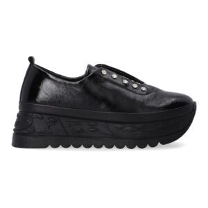 Pantofi din piele naturala cu talpa wedge si strasuri