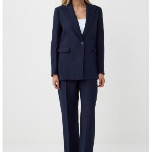 Pantaloni drepti cu detalii pensa si dungi - Bleumarin
