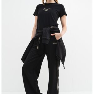 Pantaloni de trening cu croiala ampla si buzunare laterale - Auriu/Negru