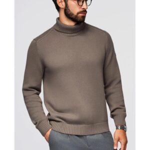 Pulover tricotat cu guler inalt OM-SWTN-0163 - Maro inchis