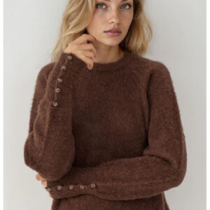 Pulover dama maneca lunga - textura moale - tricot - Castaniu-maro -