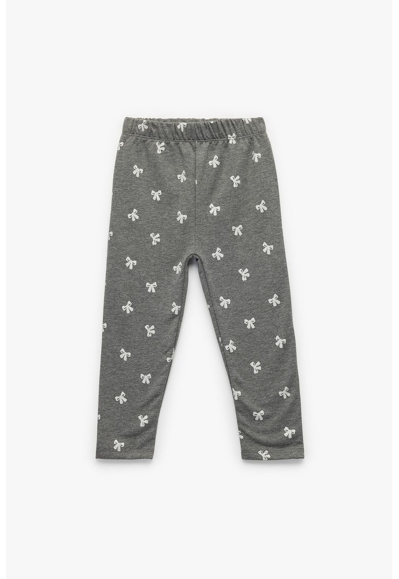 Pantaloni cu talie elastica si imprimeu - Alb/Gri inchis