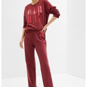 Pantaloni de trening cu croiala dreapta si logo - Rosu inchis