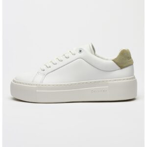 Pantofi sport low-cut din piele - Alb optic/Verde sparanghel