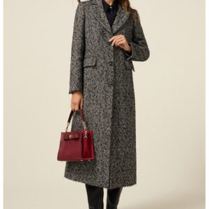 Palton lung cu model herringbone - Negru/Alb murdar