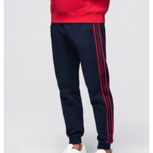 Pantaloni sport jogger cu dungi OM-PASK-0284 - Albastru inchis