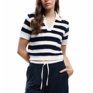 Tricou tricotat cu model in dungi - Alb/Negru