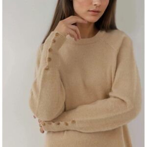 Pulover dama - cu maneca lunga - textura moale - bej - tricot -