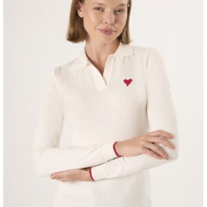 Pulover polo cu terminatie contrastante - Crem