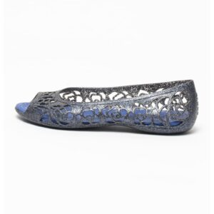 Balerini relaxed fit cu varf decupat si aspect stralucitor Isabella - Negru/Bleumarin
