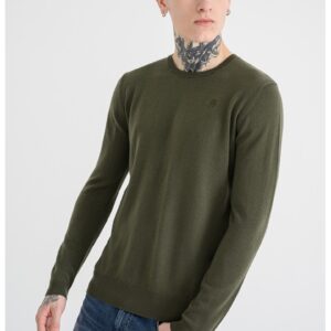 Pulover din lana cu decolteu rotund - Verde sparanghel