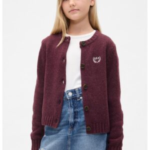 Cardigan cu nasturi si logo - Visiniu