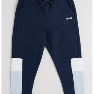 Pantaloni de trening cu snur si model colorblock - Alb/Bleumarin