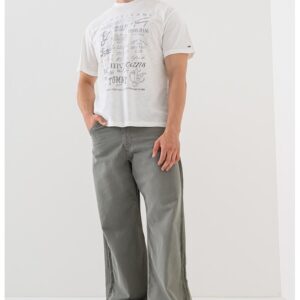 Tricou cu decolteu la baza gatului si imprimeu - Negru stins/Alb murdar