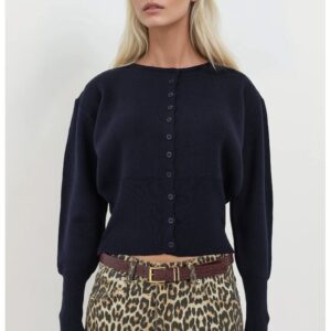 Cardigan tricotat - guler rotund - croiala slim fit - bleumarin - tricot - Bleumarin