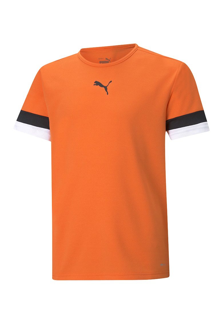 Tricou cu decolteu la baza gatului si imprimeu logo pentru fotbal - Negru/Portocaliu mandarina