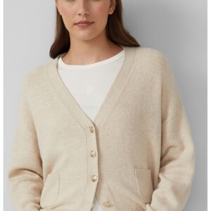 Cardigan supradimensionat cu buzunare aplicate - Bej deschis