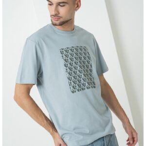 Tricou lejer din bumbac cu monograma - Gri deschis/Gri inchis