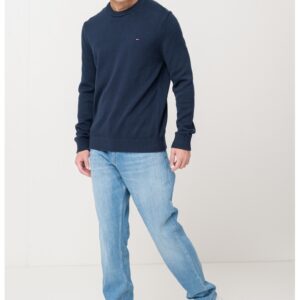Pulover slim fit din bumbac organic - Bleumarin