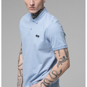 Tricou polo din amestec de bumbac organic cu logo discret - Alb/Albastru pastel