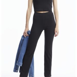 Tricou crop slim fit cu aspect striat - Negru