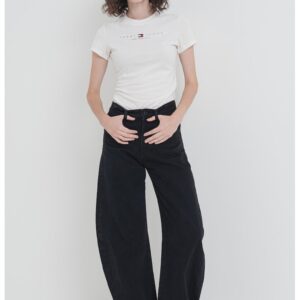 Tricou slim fit din bumbac - Alb fildes/Negru