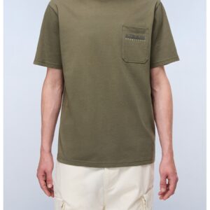 Tricou cu buzunar pe piept si decolteu la baza gatului - Maro taupe/Kaki