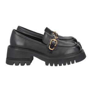 Pantofi loafer de piele cu catarame metalice - Negru