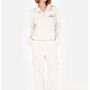 Pantaloni cargo cu snur in talie - Alb fildes