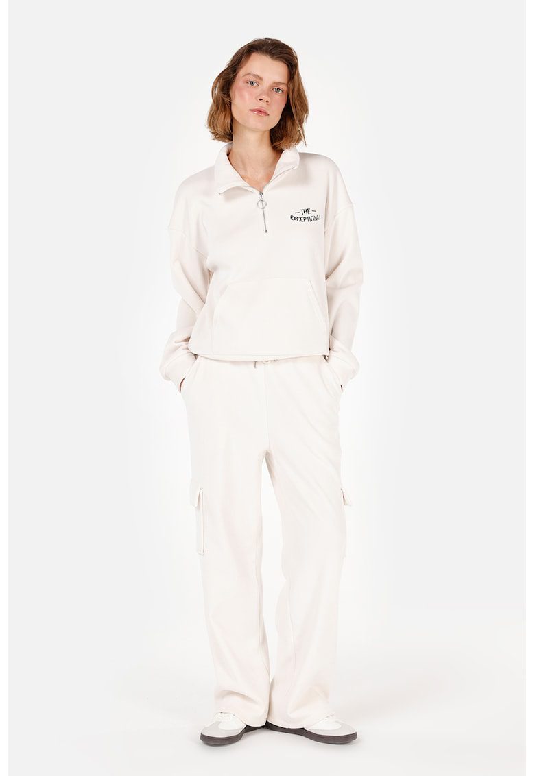 Pantaloni cargo cu snur in talie - Alb fildes