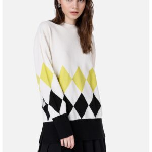 Pulover lejer cu model in carouri - Negru/Galben/Crem