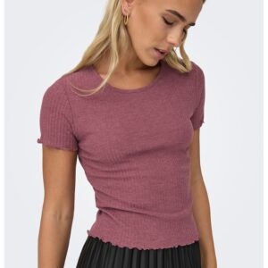 Tricou crop cu croiala slim-fit si aspect striat - Rosu stins