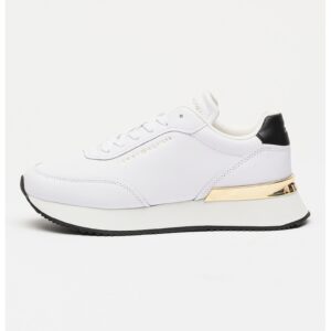 Pantofi sport de piele cu logo discret - Alb/Auriu