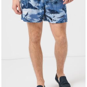 Pantaloni scurti din amestec de in Hawaiian - Albastru inchis/Albastru