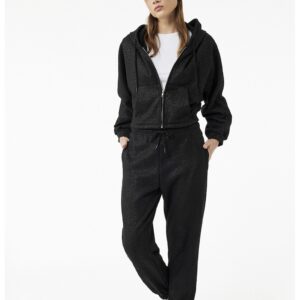 Pantaloni de trening relaxed-fit cu design cu aspect stralucitor - Negru