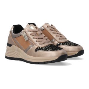 Pantofi sport din piele cu aspect metalizat si talpa wedge