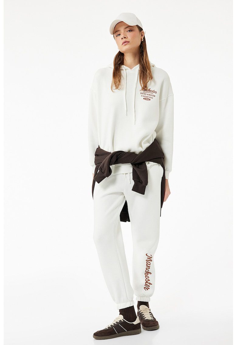 Pantaloni de trening relaxed-fit cu terminatii elastice - Crem